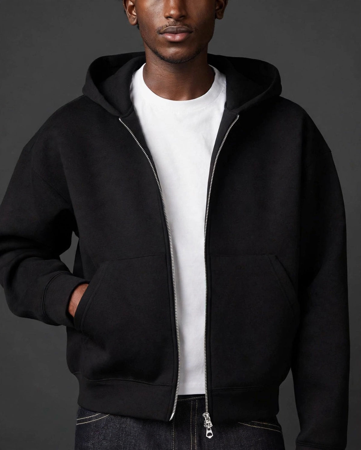 2 zip through hoodie in black in-style